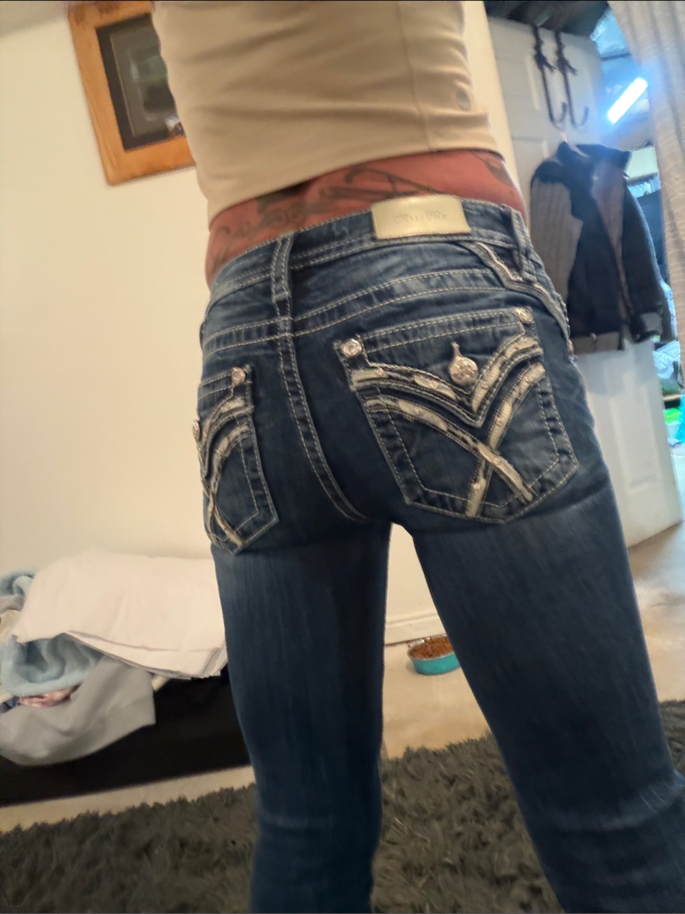 Miss Me Dark Blue Boot Cut Jeans with Embellished Back Pockets